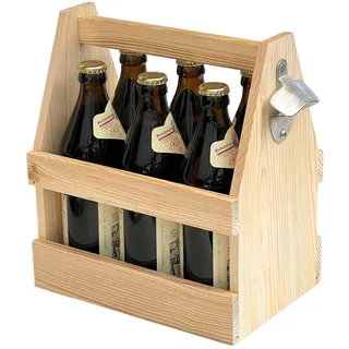 DanDiBo Flaschenträger aus Holz für 6 Flaschen mit Flaschenöffner 93945 , Braun , 22x23.5x14.5 cm , Küchenzubehör, Küchenhelfer, Küchenutensilien