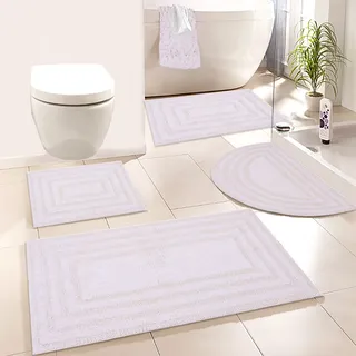 Badematte MY HOME "Inga, Rahmen, Badvorleger, Badezimmer Teppich" Gr. 1, weiß, H:18mm, Baumwolle, Badematten, Badematte, 100% Baumwolle, Hoch-Tief-Effekt, weich, trocknergeeignet