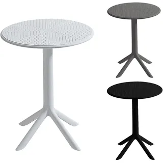 Wetterfester Gartentisch in Weiß, klein und stabil – runder Balkontisch aus Kunststoff (PP), Ø 60 cm, Höhe 76 cm, für Garten, Terrasse, Balkon - Weiß