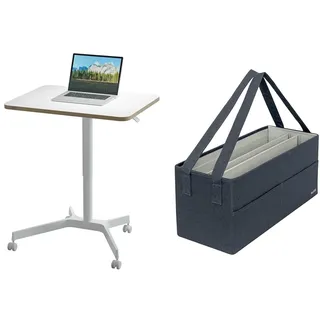 Leitz Ergo Compact Workstation Set Höhenverstellbarer Sitz-/Steh-Schreibtisch mit Desk Sharing Arbeitstasche, 80 x 60 cm, Mobiles Stehpult mit Rollen, Belastbar bis 20 kg, 65360001 + 64440089