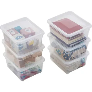 SUNDIS Clear Box, 6er-set Aufbewahrungsboxen mit deckel, 2L, transparentem Kunststoff, stapelbar, ideal für kleine Gegenstände im Haushalt und im Büro