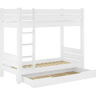 Etagenbett extra stabil 100x200 Nische 100 Kiefer-Hochbett weiß Zubehör wählbar V-60.16-10WRollrost und Bettkasten inkl. - Weiß