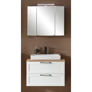 Waschtischset mit Keramik-Aufsatzbecken in weiß MARLING-03, B/H/T ca. 80/200/47 cm - Weiß