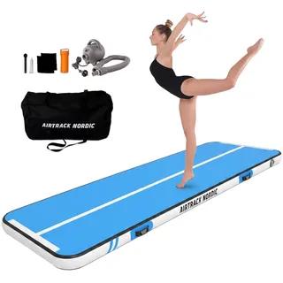 Airtrack Nordic Home 3m Special Edition Mehrfarbig mit Luftpumpe, Turnmatte Aufblasbar, für Gymnastik, Yoga - Langlebig & Einfach zu Transportieren Matte Sport, Air Track Gymnastikmatte (Blau)
