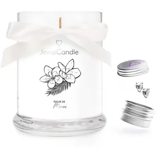 JuwelKerze Fleur de Monoi + Ohrringe Silber - Schmuckkerze 40 Std - Duftkerze im Glas mit exotischem Duft - Kerze mit Schmuck - Geschenke für Frauen, Geburtstag