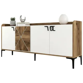 Dmora - Konsolentisch Deneb, Wohnzimmer-Sideboard, niedriger TV-Schrank, ausgestatteter Wandsockel, 180 x 35 h78 cm, Walnuss und Weiß