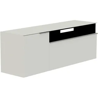 Moderano Lowboard , Weiß, Alufarben , Metall , 3 Fächer , 160x65x45 cm , Beimöbel erhältlich, hängend, Abdeckplatte aus Glas , Wohnzimmer, TV Möbel, Lowboards, Lowboards hängend