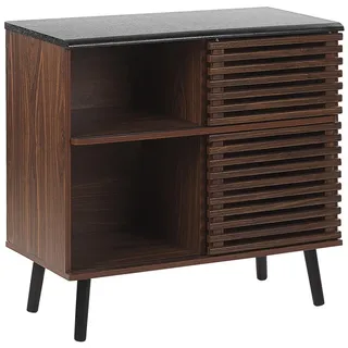 Beliani Sideboard Dunkler Holzfarbton Perth , Dunkelbraun, Schwarz , Holzwerkstoff , 80x80x40 cm , Kleinmöbel, Kommoden, Sideboards