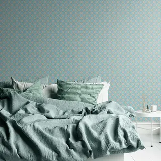 A.S. Création Retro-Tapete 0,53 x 8,5 m Vliestapete Vintage Grafik-Muster in Türkis/Blau/Grau 395374