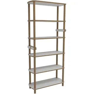 Hanah Home Modernes skandinavisches Bücherregal, Eiche & Weiß, 80 cm x 174 cm x 30 cm | 100% MDF, Holzbeine, 18 mm stark | Stilvolle Aufbewahrungslösung