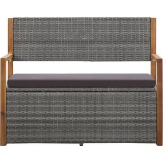 vidaXL Bank mit Stauraum 115 cm Poly Rattan Massivholz Akazie Grau - Grau