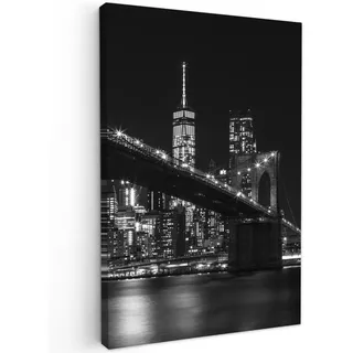 MuchoWow Leinwandbild New York - Brooklyn - Brücke 90x140 cm , Textil , Rechteckig , 90x140 cm , FSC 100% , gerahmt , Bilder & Rahmen, Bilder, Leinwandbilder