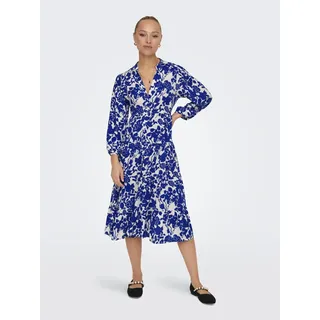Tunikakleid ONLY "ONLMILANA – Tunikakleid aus Viskose mit geblümtem Print", Damen, Gr. XS, N-Gr, blau (surf the web), Web, Obermaterial: 100% Viskose, geblümt, gemustert, loose fit Midi, V-Ausschnitt, Kleider Tunikakleid, geblümt, modisch, loose fit, Viskose, V-Ausschnitt