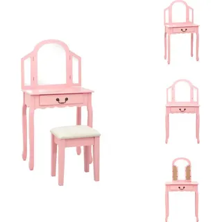 vidaXL Schminktisch mit Hocker Rosa 65x36x128 cm Paulownia-Holz MDF - Schminktische - Rosa