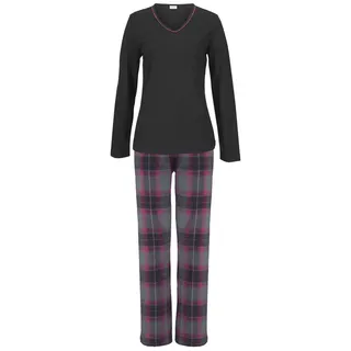 LASCANA Damen Pyjama schwarz-pink-kariert Gr.32