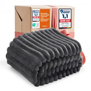 BEDSURE Kuscheldecke Flauschig - Wolldecke & Fleecedecke, Sofadecke, Weiche Warme Grobe Korddecke für Zimmer Deko, Wohn- & Kuscheldecken, Tagesdecke, Dunkelgrau, 150 x 200 cm