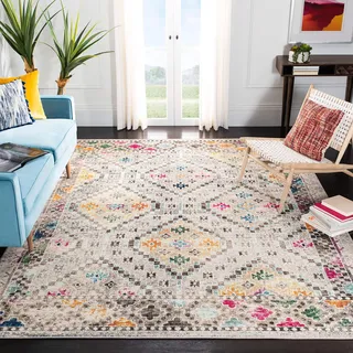 SAFAVIEH Boho Teppich für Wohnzimmer, Esszimmer, Schlafzimmer - Madison Collection, Kurzer Flor, Grau und Gelb, 200 x 200 cm