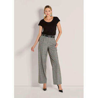 Bundfaltenhose MADELEINE "Bundfalten-Hose Glencheck-Hose mit weitem Bein", Damen, Gr. 18, N + K Gr, grau (grau, multicolor), Obermaterial: 58% Polyester PES. 40% Viskose CV. 2% Elasthan EL., Modern, Hosen Bundfaltenhose, Bundfaltenhose mit weitem Bein im Glencheck Dessin