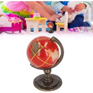 Simulation Mini-Globus, sicher, geschmacksneutral, lebendige Farben, pädagogische Puppenhaus-Miniatur für Puppenhäuser im Maßstab 1:12, rote Kugel, Kupferbasis