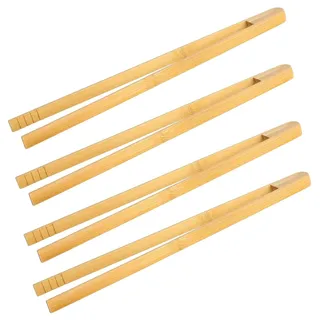 4 Stück Grillzange Holz, 30cm Holzzange Küche Holz Grill zange Lang | mit Rillen Rutschfest & Wiederverwendbar, für Braten, Kochen, Grillen, Brot und Salat