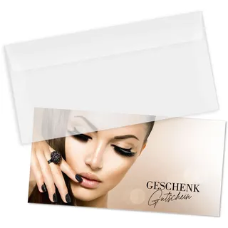 GESCHENKGUTSCHEINcom by POS-HAUER. Gutschein-Set. 10x Gutschein + Kuvert. Für Kosmetik Lashes Kosmetikstudios zum selber Ausfüllen.