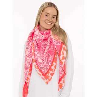 Dreieckstuch ZWILLINGSHERZ "Angry Leo", Damen, orange pink beige, Strick, Baumwollmischung, Modetücher Dreieckstuch, Leopardmuster, Strick, wärmend