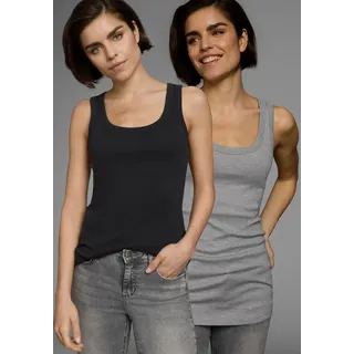 Tanktop FLASHLIGHTS, Damen, Gr. 52/54 (XXL), grau (grau, meliert, schwarz), Feinripp, Obermaterial: 100% Baumwolle. Obermaterial Melange: 90% Baumwolle, 10% Viskose, meliert, Basic, sehr figurbetont hüftbedeckend, Rundhals, Tops Tanktop, sehr figurbetonte Passform, aus Baumwolle, mit Rundhalsausschnitt, Topseller