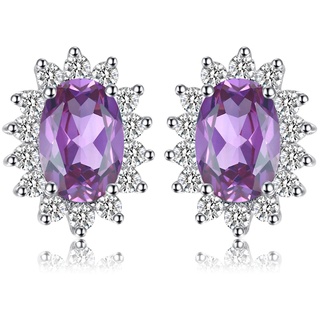 JewelryPalace Prinzessin Diana Kate Middleton 1.1ct Echt Amethyst Ohrstecker Silber 925 Damen, Lila Schmuck Set, Ohrringe Silber Zirkonia Edelstein Mädchen, Ohrstecker Silber mit Stein Frauen Geschenk