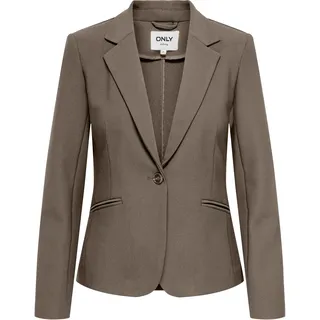 Kurzblazer ONLY "ONLRYNA LIFE LS UNLIN FIT BLAZER TLR ZLO", Damen, Gr. 38, walnut, Web, Obermaterial: 94% Polyester, 6% Elasthan, unifarben, normal, V-Ausschnitt, Blazer Kurzblazer, Materialmix mit Stretch
