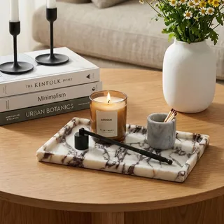 denique Natürliches Marmor-Tablett für Badezimmer-Arbeitsplatte, Stein-Aufbewahrungs-Tablett für Heimdekoration, 30,5 x 20,3 cm, echter Calacatta-Viola-Marmor, Parfüm, Schmuck-Organizer für