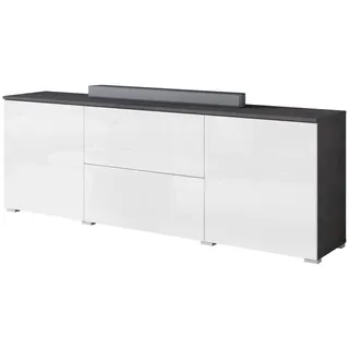 Mirjan24 Vera TV-Lowboard 180 x 62 x 40 cm Grau/Weiß Hochglanz Aluminium/Glas/Kunststoff/Melamin