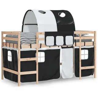 vidaXL Hochbett mit Tunnel 80 x 200 cm Kiefer massiv schwarz-weiß