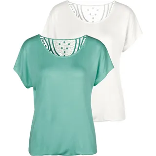 Vivance Kurzarmshirt "mit Spitzeneinsatz am Rücken" 2er-Pack, aus elastischem Viskose-Jersey, sommerlich leicht, mint, creme
