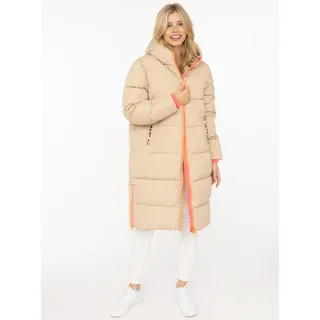 Steppmantel ZWILLINGSHERZ "„Leo Kapuze“", Damen, Gr. S, beige, Obermaterial: 100% Polyester, Mäntel Steppmantel, Kapuze mit Leofutter, Reißverschluss, Taschen, elastische Bündchen