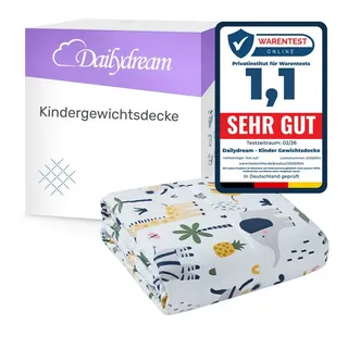 DAILYDREAM Kinder Gewichtsdecke | 104x150 | 3,2 kg | Motiv Safari | aus 100% Baumwolle | mit Glasperlenfüllung | schwere Decke zum Schlafen | Weighted Blanket | Therapiedecke | Körpergewicht 35-55 kg