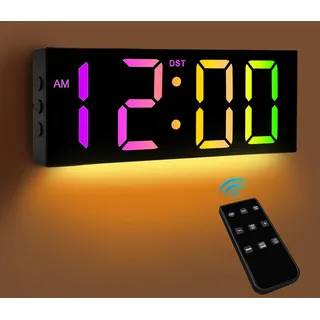 Digitale Wanduhr LED Wanduhr große mit 12 inch Display, Bunte Digitaluhr mit Nachtlicht mit Fernbedienung, leise dimmbar geeignet für Wohnzimmer,Schlafzimmer,Büro,Schreibtisch