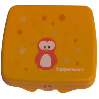 Tupperware Sandwich-Box Aufbewahrungsbox Brotdose quadratisch mit Scharnier Kindergarten Schule und Verriegelung Lunchbox Sandwichbox orange Pinguin