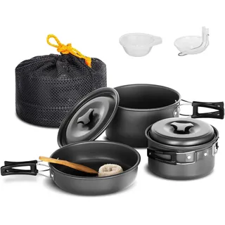 Lixada Camping Kochgeschirr Set Camping Topf Outdoor Geschirr Set Kochtopf Set mit Aufbewahrungstasche für 1-2 Personen Outdoor Utensilien Kochen Camping