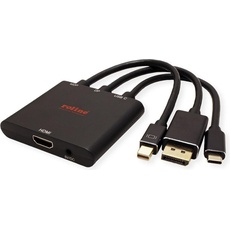 Roline Adapterkabel Mini DisplayPort / DisplayPort / Typ C (HDMI, 15 cm), Data + Video Adapter, Schwarz