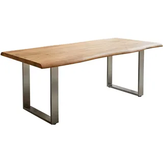 DeLife Esstisch Edge 180x90 XL Akazie Natur Edelstahl Schmal Live-Edge - Silber/Hellbraun/Braun