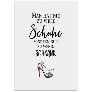 TypeStoff Kunstdruck, Poster mit Spruch – NIE ZU VIELE SCHUHE – Typografie-Bild auf hochwertigem Karton - Plakat, Druck, Print, Wandbild - KD-00242-M