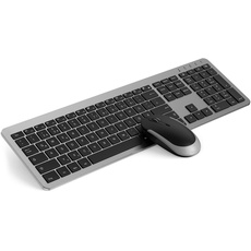 Tastatur Maus Set Kabellos, seenda Ultra-Dünne Wiederaufladbare Funktastatur mit Maus, Ergonomische Keyboard Mouse mit Silikon Staubschutz für PC/Laptop/Smart TV, DE QWERTZ Layout (Schwarz&Grau)