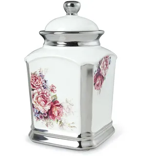 fanquare Keramik Vorratsdose mit Deckel, Rosen Blüten Muster Lebensmittelbehälter, Küche Lagerung Kanister für Zucker, Cookie, Gewürze, Kaffeebohnen, Weiß Geblümt, (FKT0550A)