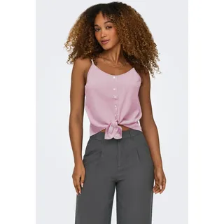 Trägertop ONLY "ONLLECEY SL KNOT SINGLET NOOS WVN", Damen, Gr. L, foxglove stripes:cloud dancer, Web, Obermaterial: 63% Polyester, 27% Viskose, 10% Nylon, gestreift, regular fit normal, Rundhals, Tops Trägertop, Materialmix, regular fit