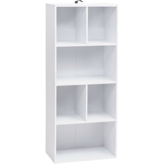 Woltu Bücherregal mit 6 Fächern, Bücherschrank weiß, Standregal freistehend, modern, Aufbewahrungsregal Aktenregal Raumteiler, 50,2 x 118