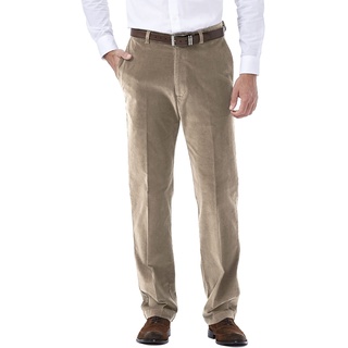 Haggar Herren Cordhose, erweiterbare Taille, Klassische und gerade Passform, Flache Vorderhose Freizeithosen, Khaki, 36W / 31L