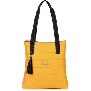 Damengroße Mustard Quilted Tasche A4 mit Fransen - Gelb, Schwarz