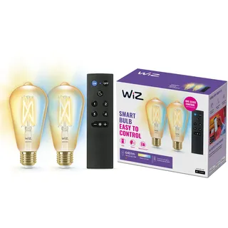 WIZ 50W E27 Edisonform Filament Amber Warm- und Kaltweiß 2er-Pack inkl. Fernbedienung, - Weiß