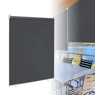 ACXIN Außenrollo Senkrechtmarkise Sonnenschutzrollo Verdunkelungsrollo Rollo Beschattung Sonnenschutz Balkonrollo UV Schutz (100 x 140 cm, Anthrazit)
