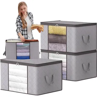 Wobell | Kleiderorganizer, Bettdecken für den Schrank, 3 Stück, Aufbewahrungsboxen mit Sichtfenster, wasserdicht, faltbar, bis 30 kg (grau) - Grau